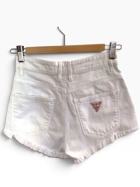 GUESS ripped white mini shorts distressed denim  button fly coastal high rise 25